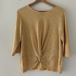 yellow and white striped quarter sleeve top